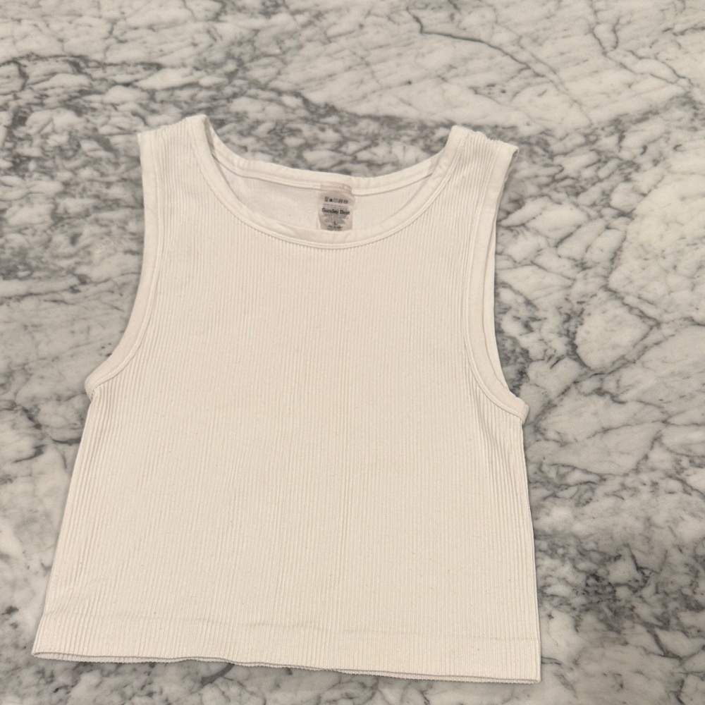 Aritzia White Ribbed Tank Top